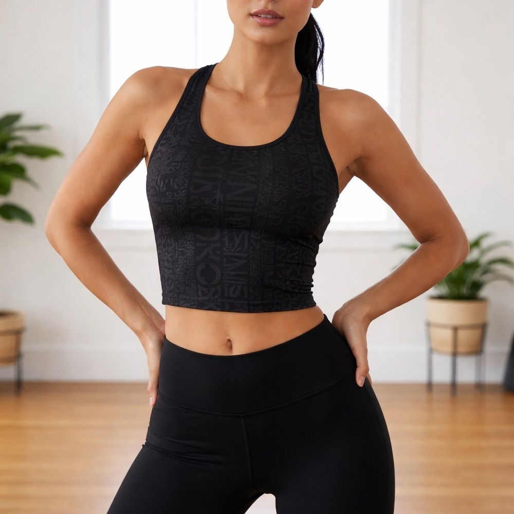 Calvin Klein Performance Allover Logo Cropped Tank Top Black Crop M